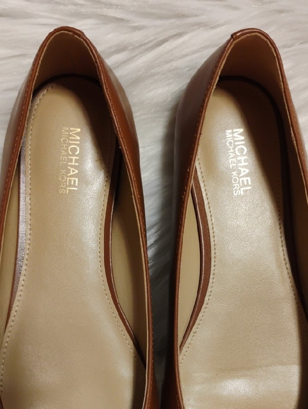 (C-73) New Michael Kors Chestnut Brown Leather MK Logo Ballet Flats - Picture 2 of 10